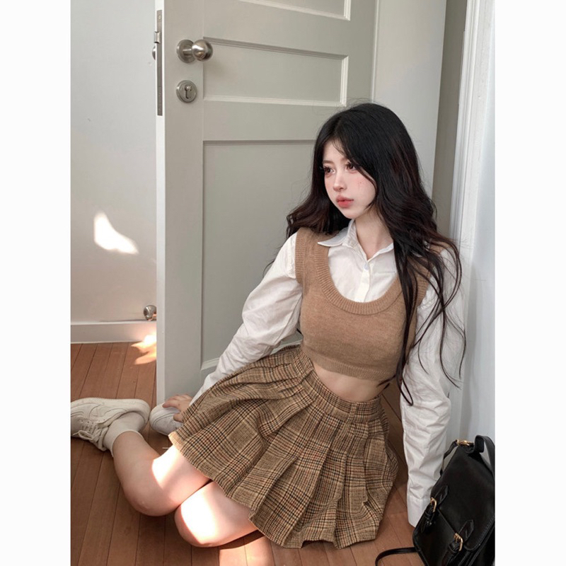 SET ÁO SƠ MI CROPTOP Dáng ngắn 2 màu Quảng Châu