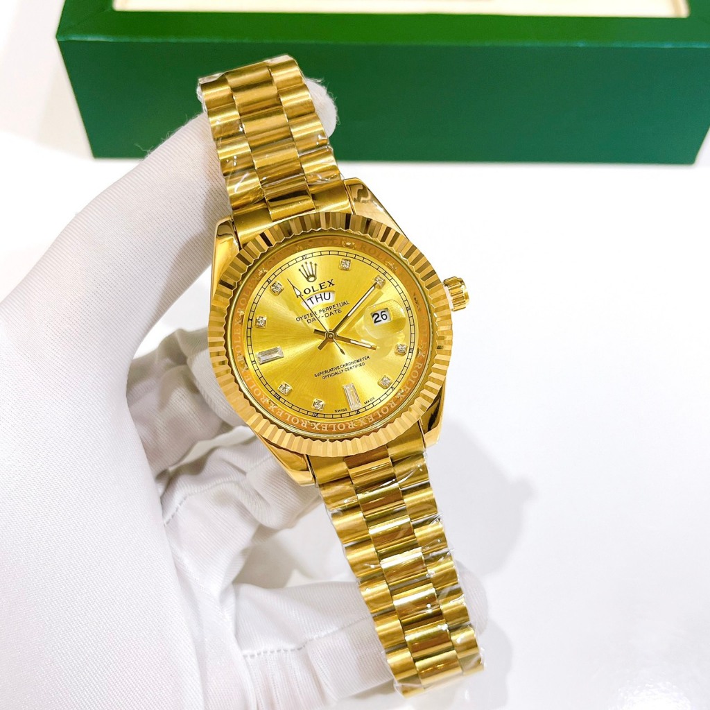 Đồng Hồ Nam Rolex Day - Date Viền Băm, Size Mặt 40mm, Dây Nguyên Khối, Kính Khoáng Chống Trày, Máy Pin, Bảo Hành 6 Tháng