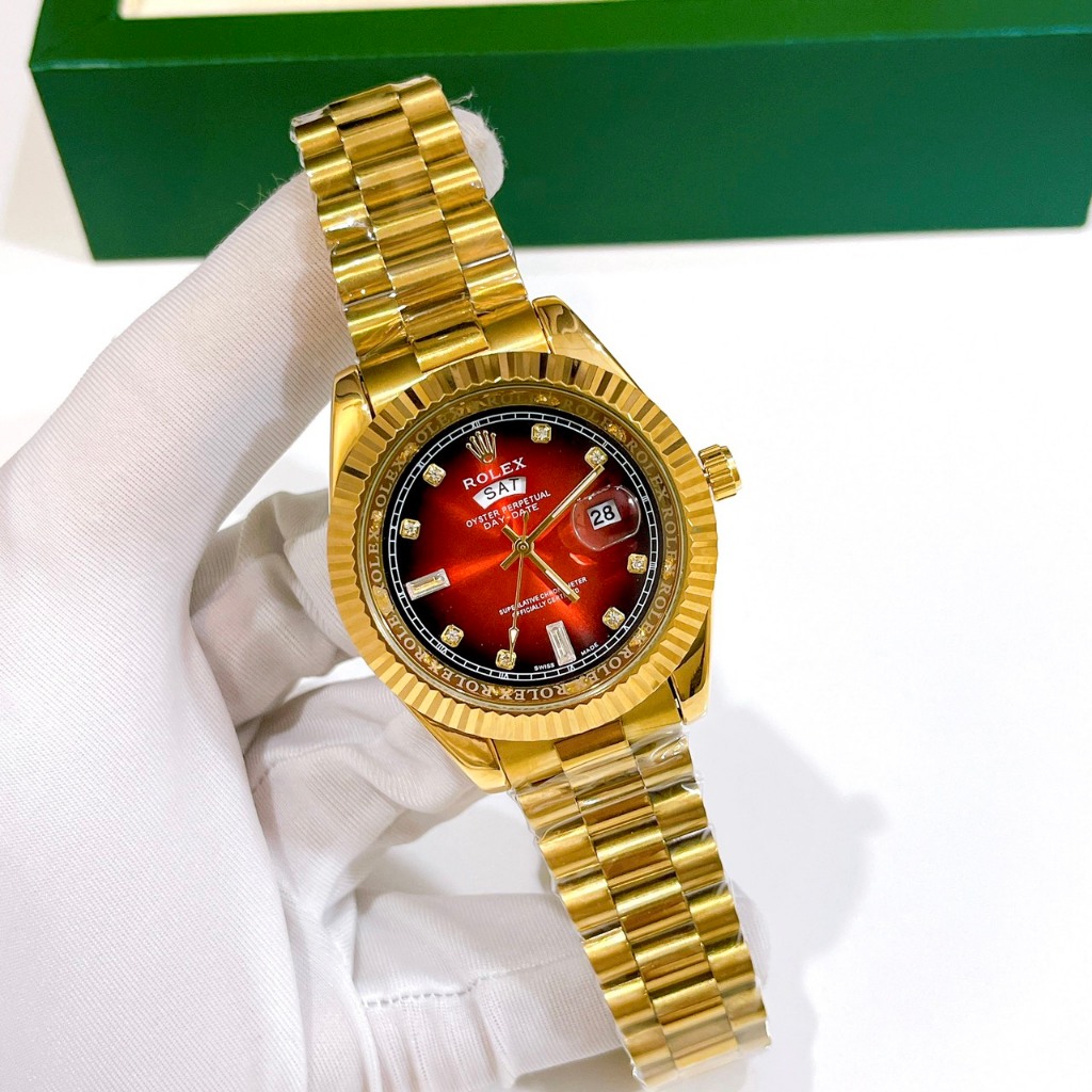 Đồng Hồ Nam Rolex Day - Date Viền Băm, Size Mặt 40mm, Dây Nguyên Khối, Kính Khoáng Chống Trày, Máy Pin, Bảo Hành 6 Tháng