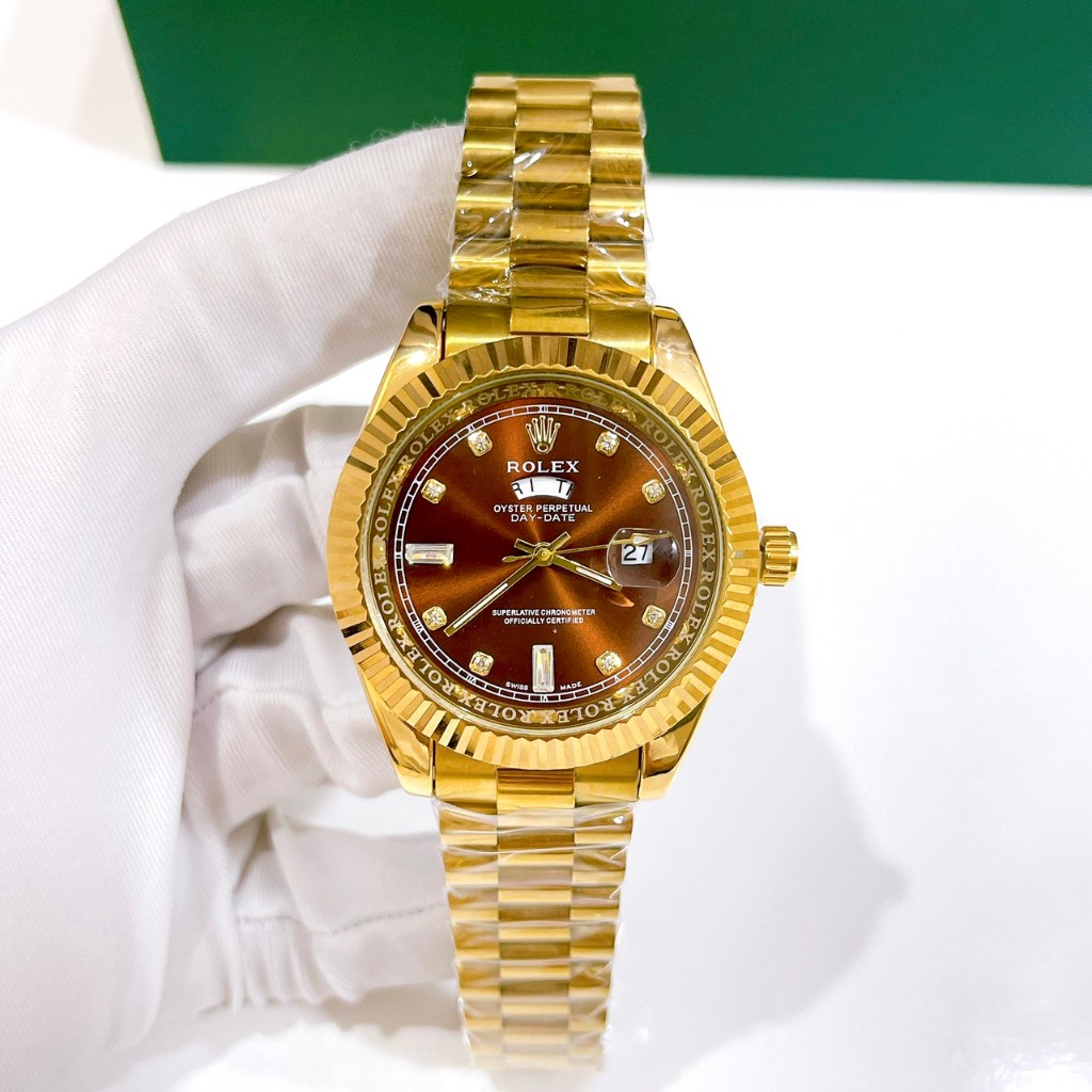 Đồng Hồ Nam Rolex Day - Date Viền Băm, Size Mặt 40mm, Dây Nguyên Khối, Kính Khoáng Chống Trày, Máy Pin, Bảo Hành 6 Tháng