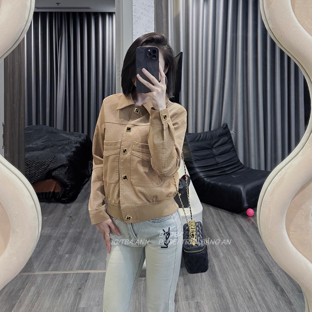 Áo khoác da nữ CANAVI thiết kế 5 cúc bấm cá tính phong cách trẻ trung tinh tế màu nâu k102