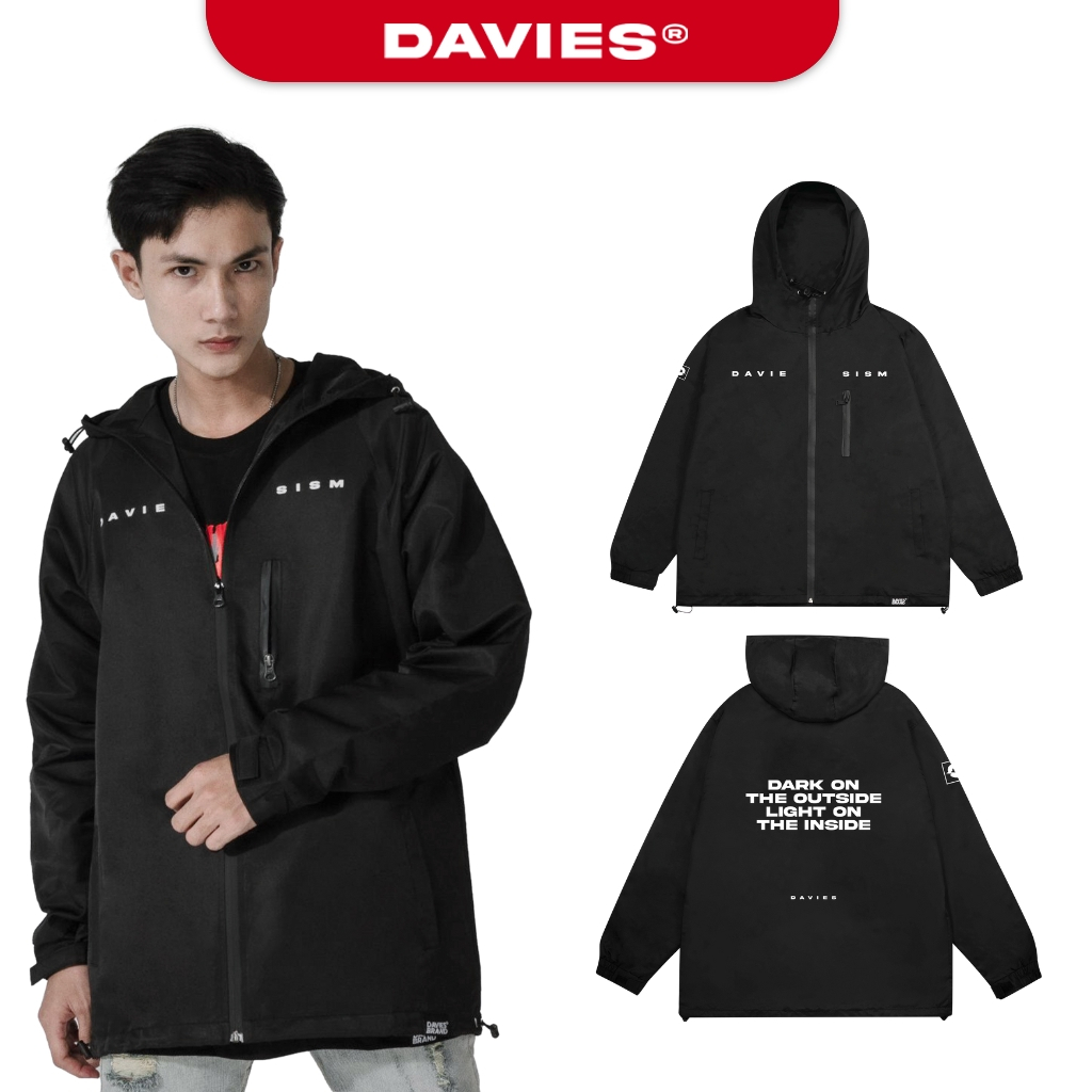 Áo khoác dù nam có mũ form rộng màu đen DAVIES Black Daviesism Jacket |D16-AK2