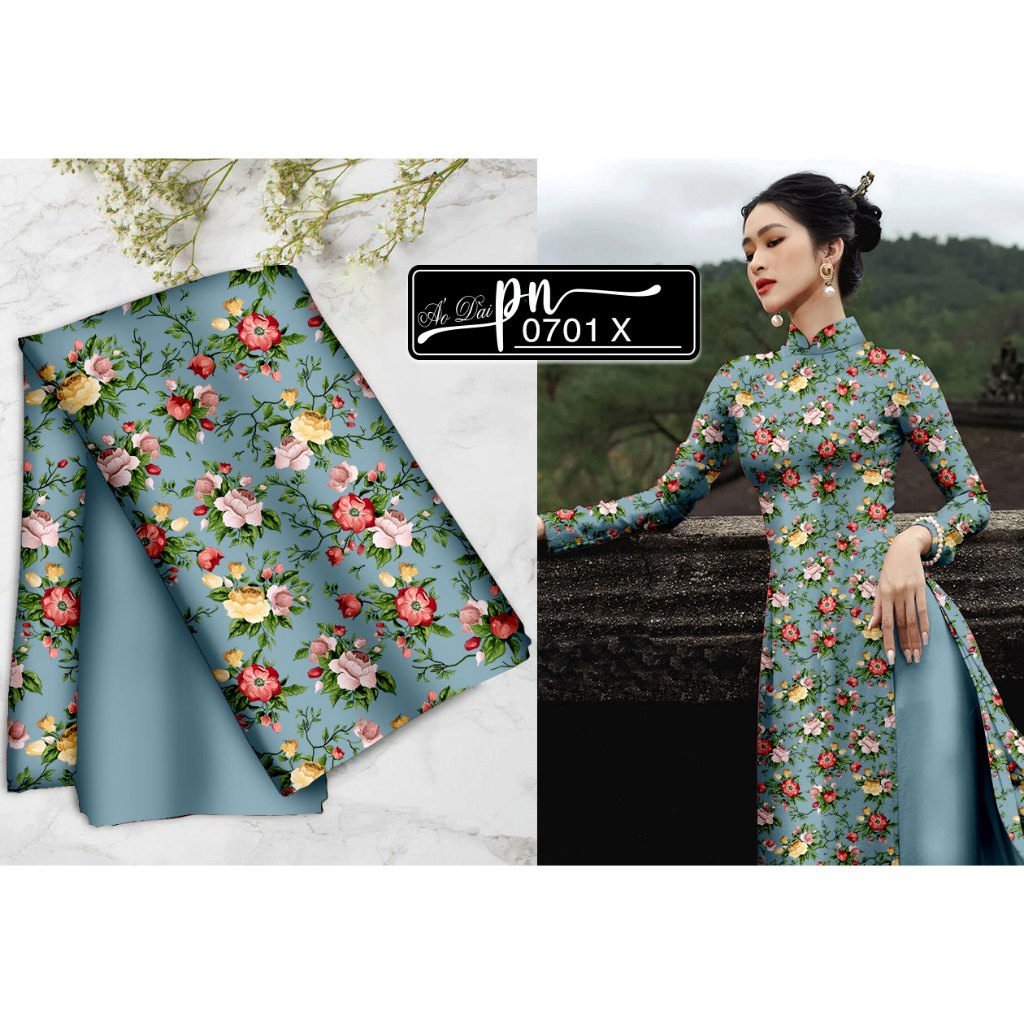 PN0701 - Vải tằm ý -  Vải may áo dài - đầm váy - làm đồ handmade...vải họa tiết hoa nhí xinh xinh