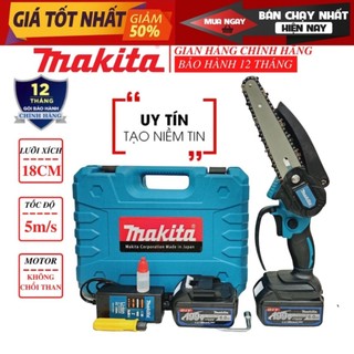 Máy cưa xích Makita 199V, máy cưa xích cầm tay mini makita Lam xích dài 18cm , lõi đồng 100%,