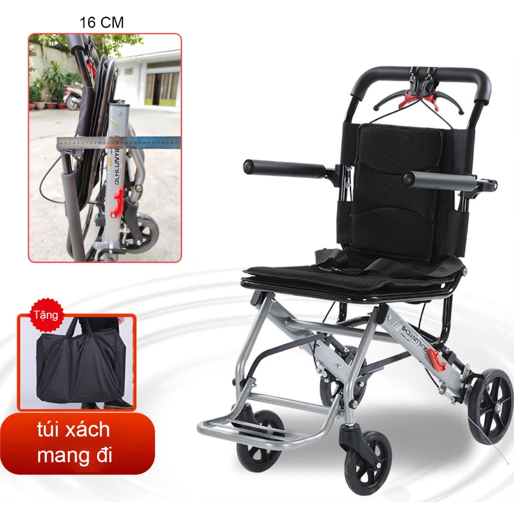 Xe đẩy người già nhẹ gấp đơn giản,Xe lăn du lịch siêu nhẹ,Xe lăn di động