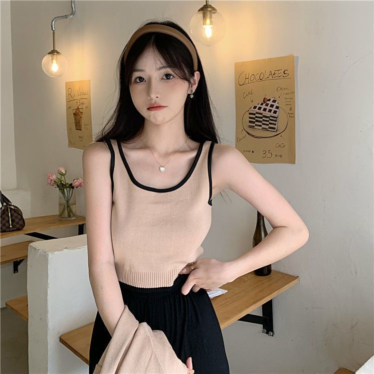 Áo cardigan set 2 chi tiết kèm áo dây trong Forgirlstudio trơn kẻ viền phong cách Hàn Quốc FG127