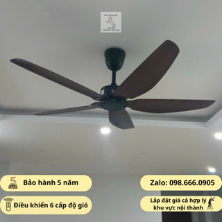 Quạt trần 5 cánh mã 9038 không có đèn, quạt cánh nhựa cao cấp có điều khiển từ xa 6 cấp độ gió, chế độ hẹn giờ tự tắt