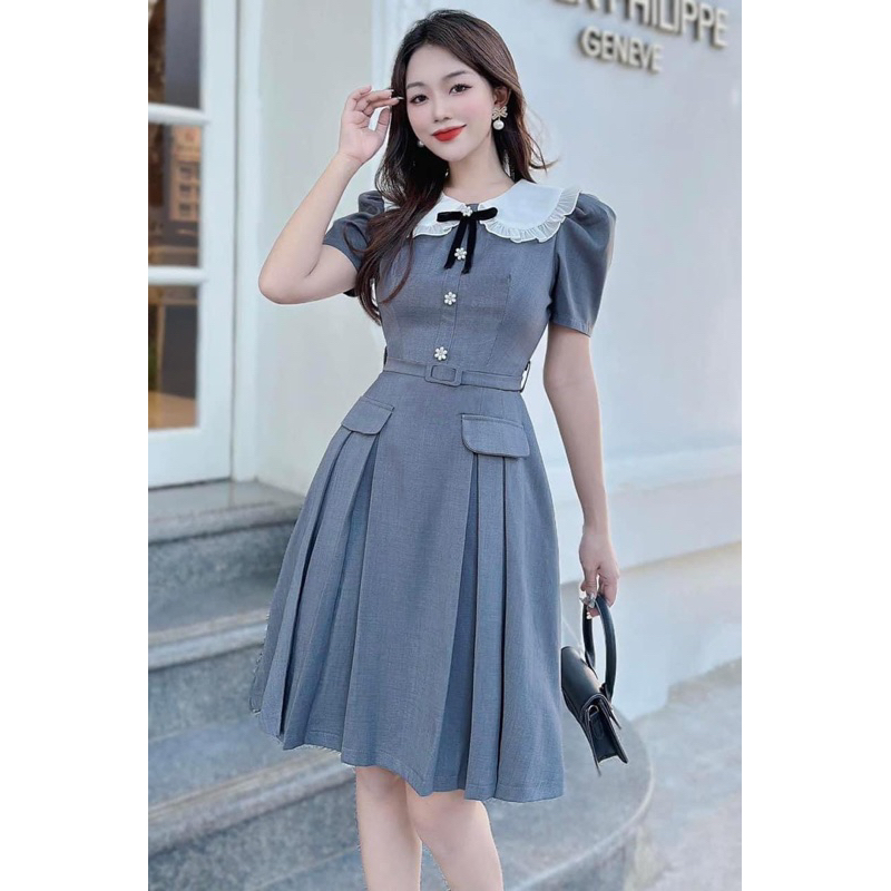 Váy ghi thiết kế sang chảnh tiểu thư phong cách hàn quốc mã V02