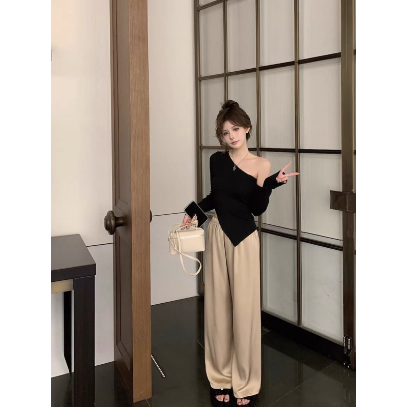 Áo Tay Dài Vạt Chéo, Áo kiểu nữ tay dài thun gân tăm A4