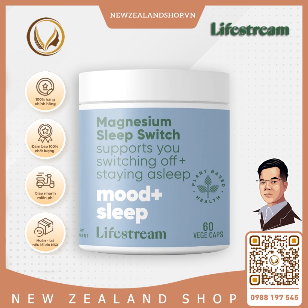 Viên uống ngủ ngon, an thần, ngăn trầm cảm Lifestream Magnesium Sleep Switch 60 viên