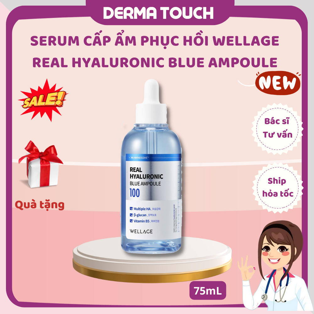 Wellage Serum cấp ẩm phục hồi Wellage Real Hyaluronic Blue Ampoule CTy - DMP Tmedical