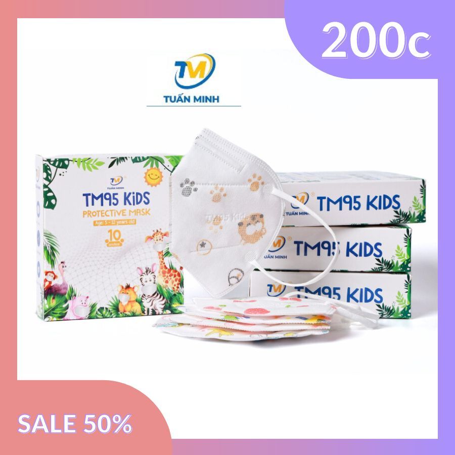 Thùng 200 chiếc khẩu trang y tế TM95 Kids Tuấn Minh cho bé 4-10 tuổi loại 5 lớp kháng khuẩn chống bụi hiệu quả