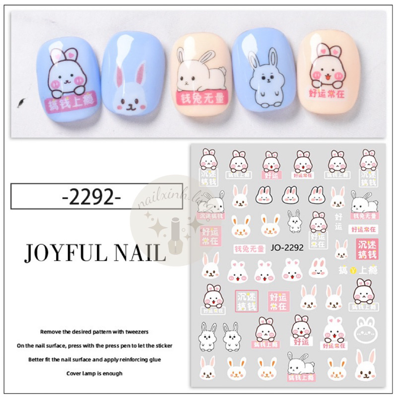 Miếng Dán Sticker Trang Trí Móng Hình Thỏ Cà Rốt - Sticker Nail Phong Cách Dễ Thương