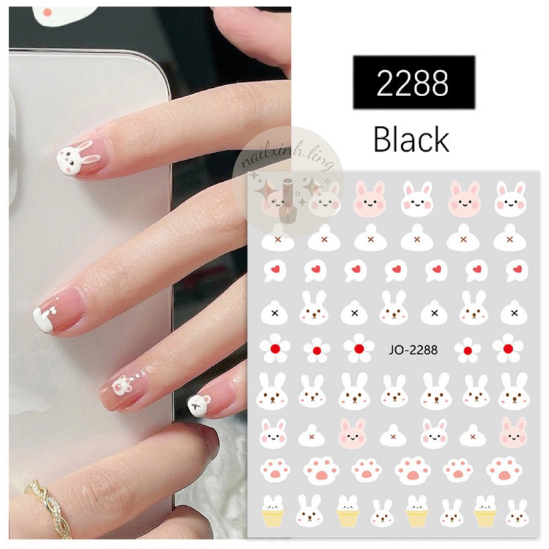 Miếng Dán Sticker Trang Trí Móng Hình Thỏ Cà Rốt - Sticker Nail Phong Cách Dễ Thương