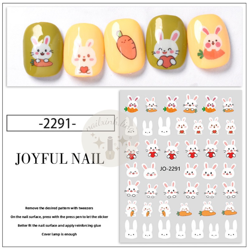 Miếng Dán Sticker Trang Trí Móng Hình Thỏ Cà Rốt - Sticker Nail Phong Cách Dễ Thương