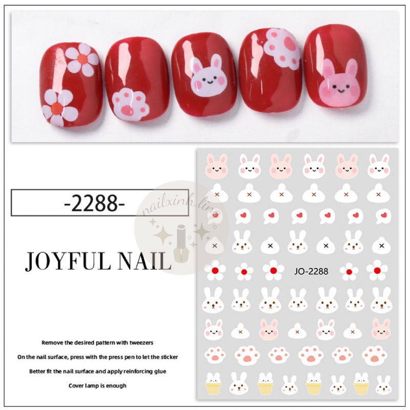 Miếng Dán Sticker Trang Trí Móng Hình Thỏ Cà Rốt - Sticker Nail Phong Cách Dễ Thương