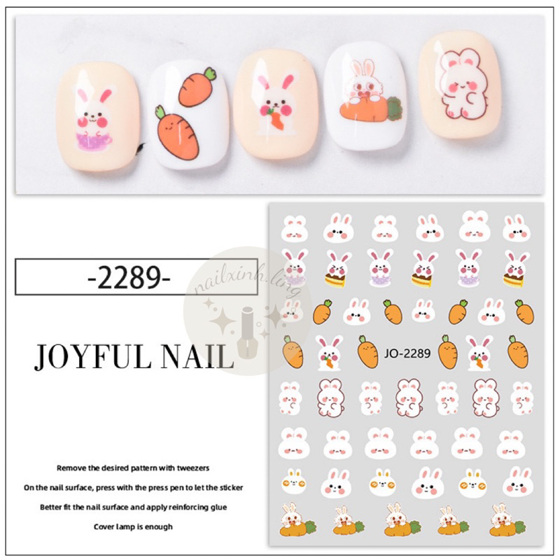 Miếng Dán Sticker Trang Trí Móng Hình Thỏ Cà Rốt - Sticker Nail Phong Cách Dễ Thương