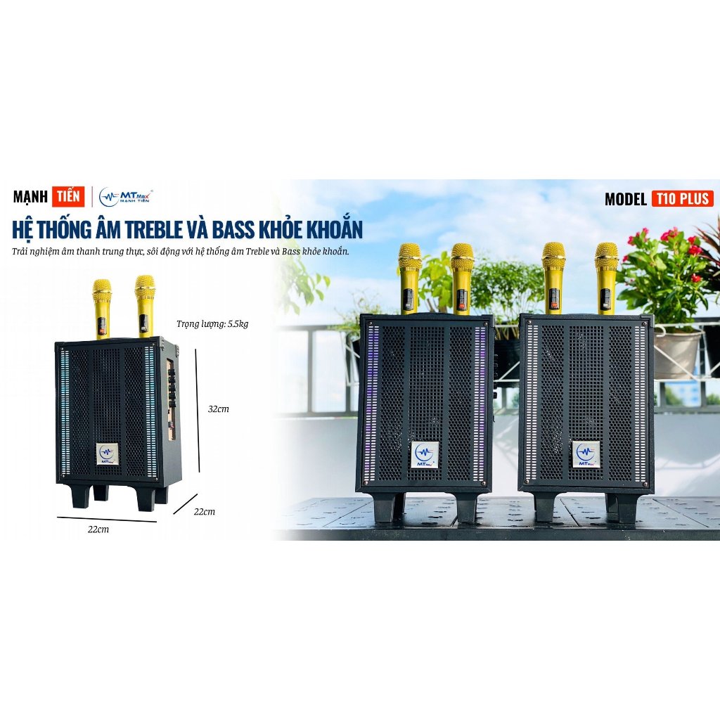 Loa Karaoke T10Plus Bass 20cm Có Đèn LED RGB Nháy Theo Nhạc Bluetooth Hiện Đại Âm Siêu Trầm Siêu Mạnh Mẽ Đi Kèm 2 Micro