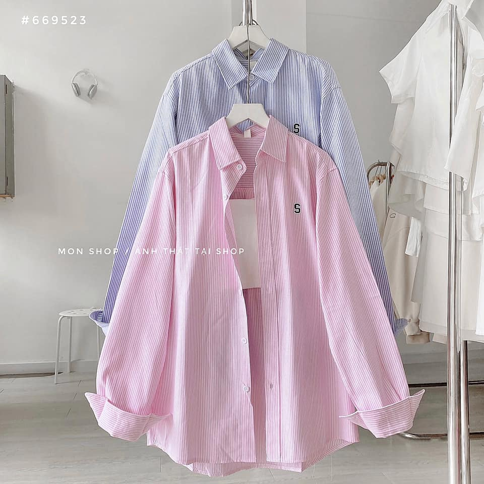 Sơ mi kẻ dài thêu S 30711 #669523 + bán kèm bra