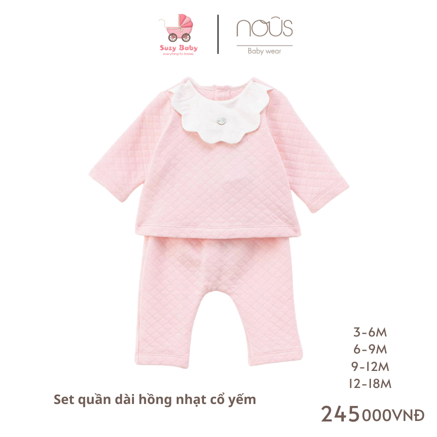 Set quần áo dài hồng nhạt cổ yếm Nous cho bé gái - Suzy Baby
