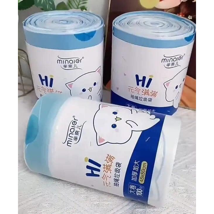 Túi Đựng Rác Dây Rút Minaier, Túi Tự Phân Hủy Sinh Học, Cuộn 100 Túi Chịu Nhiệt, Chống Rò Rỉ Nước, Siêu Dài Size 45*50cm
