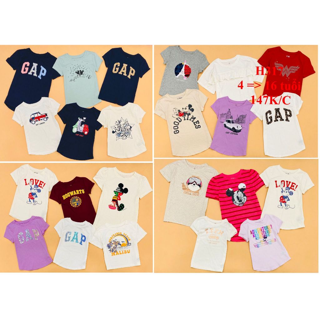 * Mã H317: Áo thun bé gái Gap Kids kim sa lật + in hình.