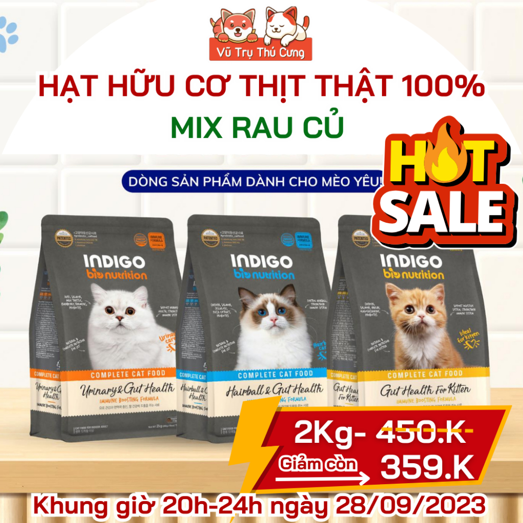 Hạt hữu cơ INDIGO Hàn Quốc cho Mèo 2Kg, giúp Tiêu búi lông và Mượt lông da