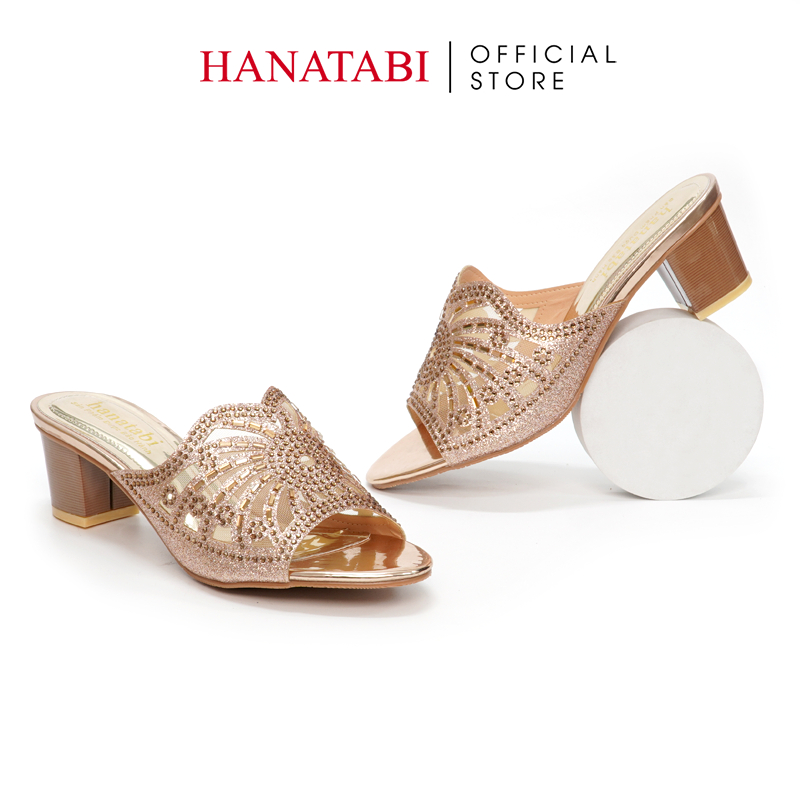 Dép Nữ Hanatabi Quai Kim Tuyến Phối Lưới Xoàn Gót Cao 5cm Mã HNDE5F910