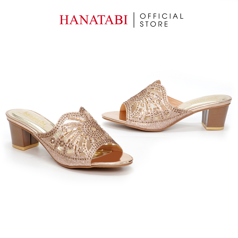 Dép Nữ Hanatabi Quai Kim Tuyến Phối Lưới Xoàn Gót Cao 5cm Mã HNDE5F910