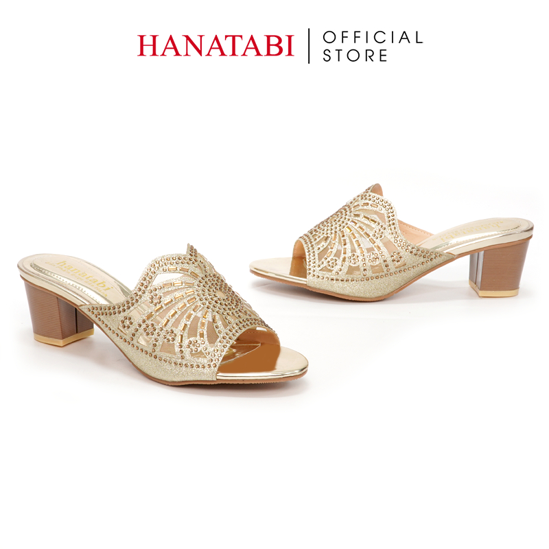 Dép Nữ Hanatabi Quai Kim Tuyến Phối Lưới Xoàn Gót Cao 5cm Mã HNDE5F910