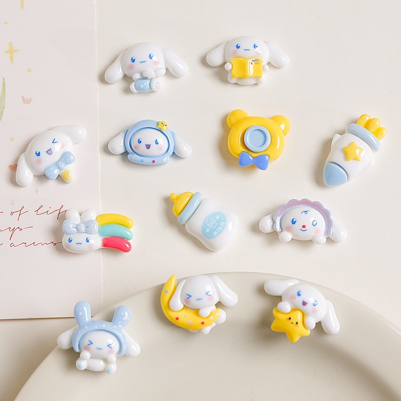 Sticker gắn dép, charm Cinnamoroll nhựa bóng trang trí toploader, vỏ ốp điện thoại, DIY