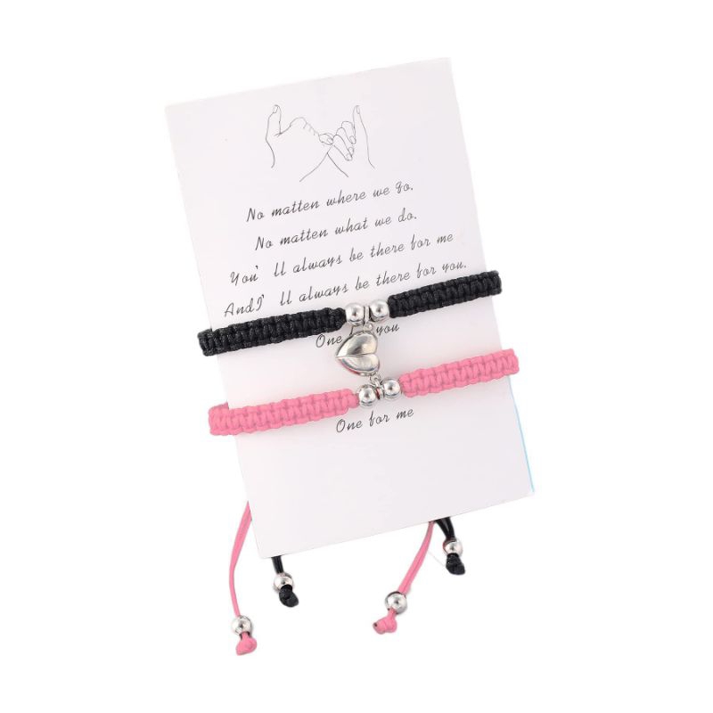 Vòng tay cặp nam nữ, vòng đôi tình yêu nam châm trái tim đan dây dù nhiều màu sắc có thể điều chỉnh.