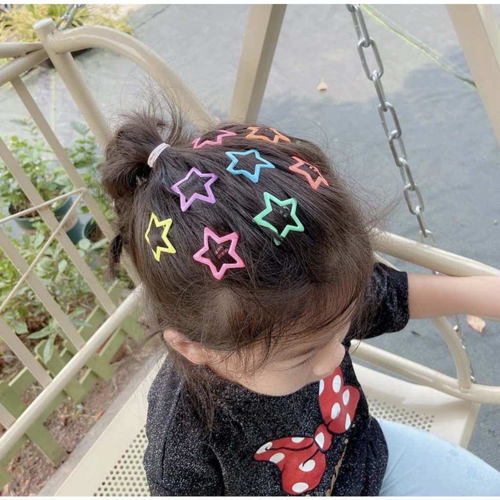 Kẹp tóc bấm cho bé set 10 kẹp hình sao sắc màu cực đáng yêu Hadyykids CT65
