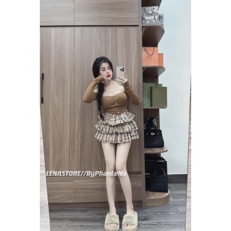 Set áo mocking trễ vai nhún chân váy voan tầng - bộ áo ống tay rời kèm chân váy xòe tầng alohashop91