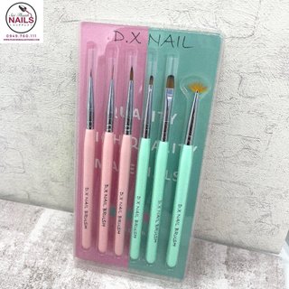 Bộ cọ Dingxi hồng xanh 6 cây-Bộ cọ vẽ nail