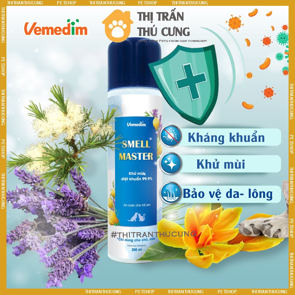Vemedim Smell Master - Xịt khử mùi diệt khuẩn trên da, lông thú cưng 220ml