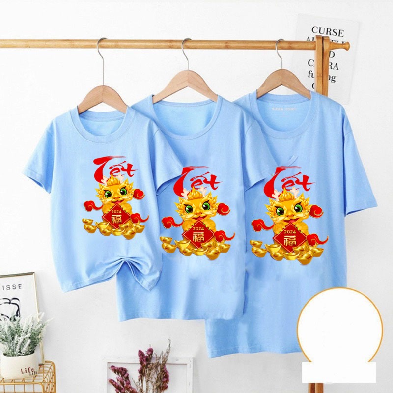 Áo thun tết cao cấp 2023 IN HÌNH CON thìn rồng MÀU SẮC TƯƠI SÁNG