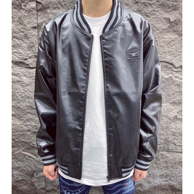 Áo khoác da bomber dg có hoạ tiết đơn giản màu đen khoá kéo thời trang nam nữ phong cách giới trẻ có size từ s đến xl