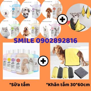  Combo sữa tắm chó mèo và khăn tắm 30*60cm dành cho thú cưng