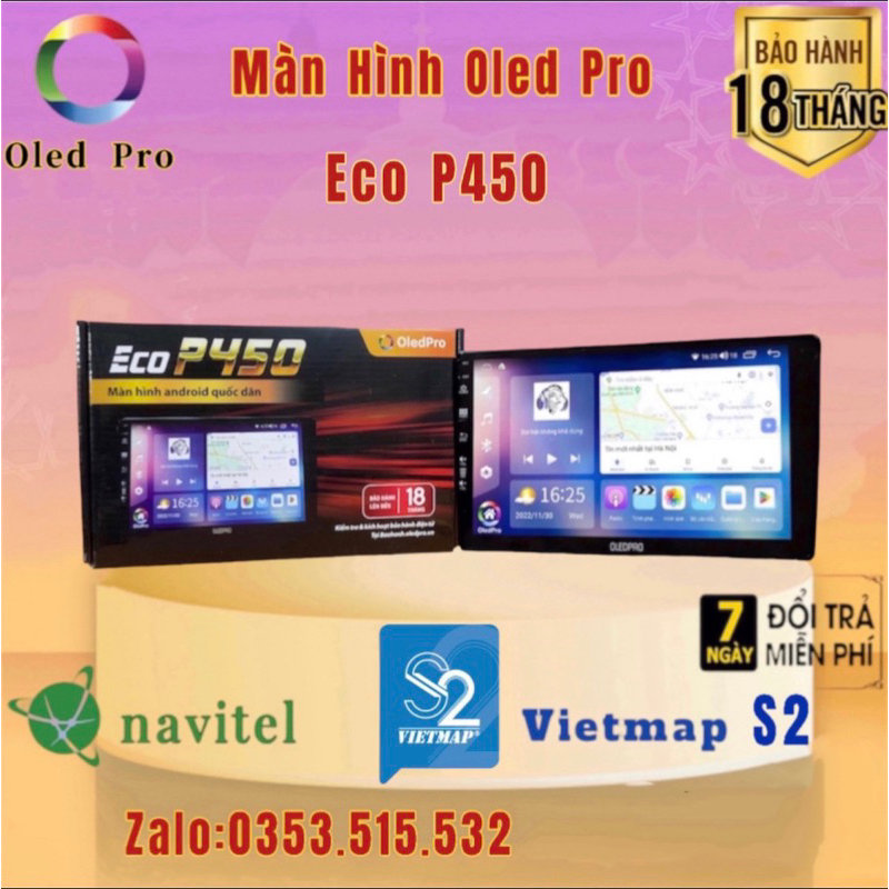 (Giá siêu rẻ) Màn hình Android OLED PRO ECO P450 thế hệ mới Chip 8X có quạt tản nhiệt, Sim 4G, wifi.tặng kèm vietmap s2