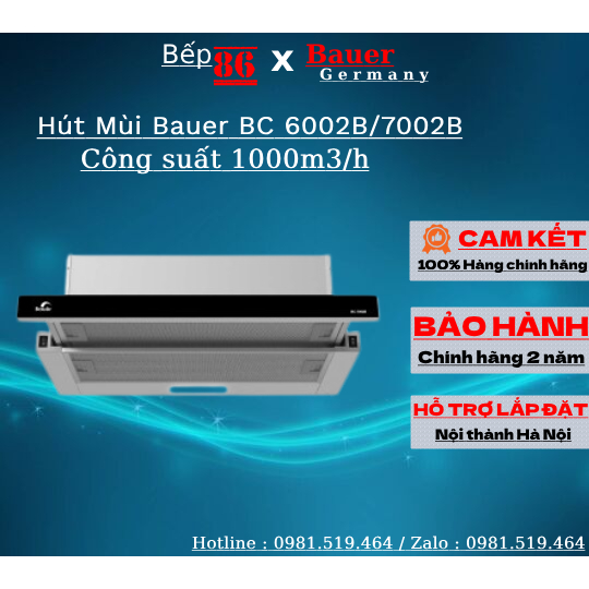 Máy hút mùi Bauer BC 6002B/7002B / Động cơ máy siêu khỏe / Hút mùi âm tủ - Bảo hành chính hãng 2 năm