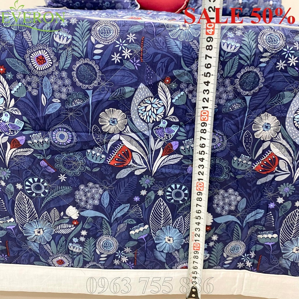 Bộ ga phủ, ga chun trần, chăn hè thu everon màu xanh than epm 20063 modal giảm giá