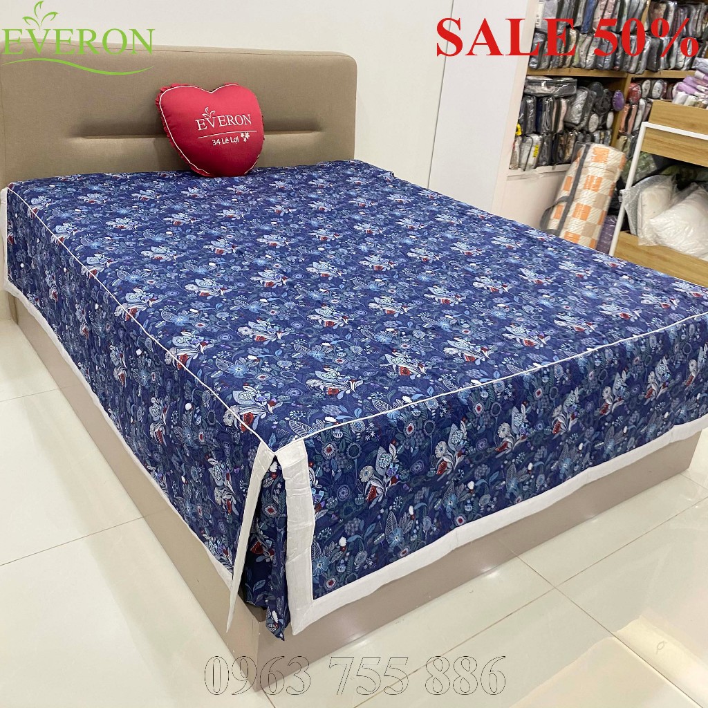 Bộ ga phủ, ga chun trần, chăn hè thu everon màu xanh than epm 20063 modal giảm giá