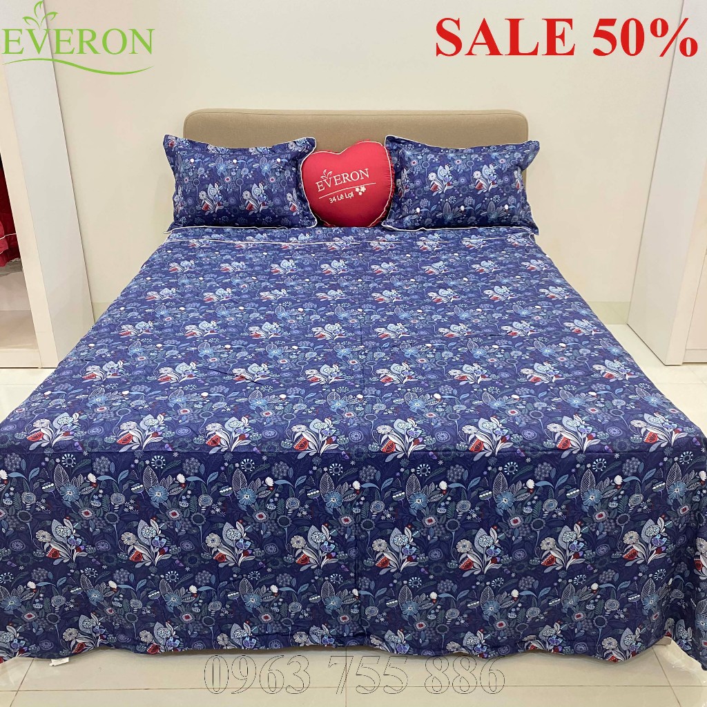 Bộ ga phủ, ga chun trần, chăn hè thu everon màu xanh than epm 20063 modal giảm giá