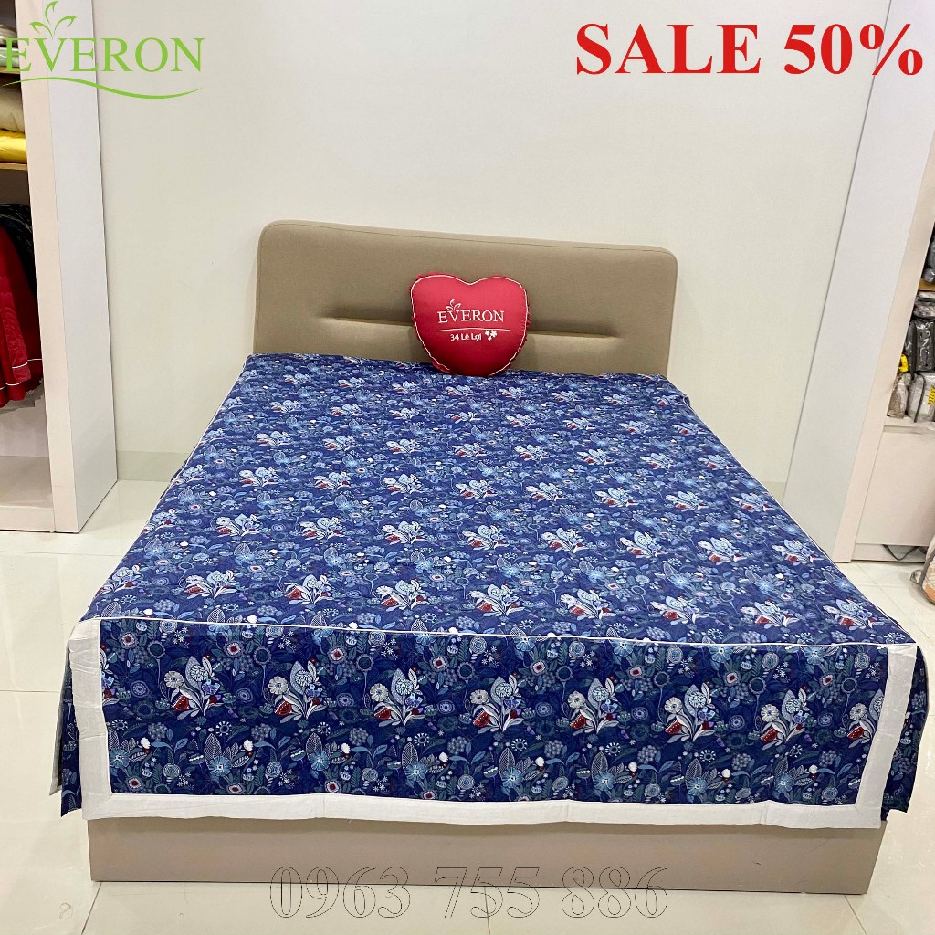 Bộ ga phủ, ga chun trần, chăn hè thu everon màu xanh than epm 20063 modal giảm giá