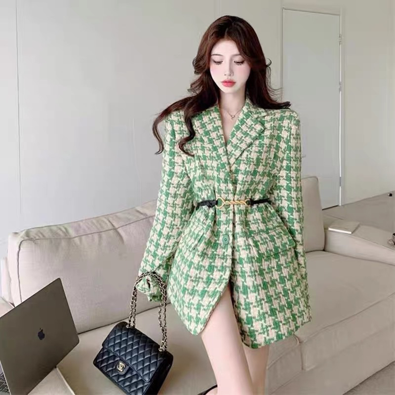 Áo blazer dạ tweed  kèm thắt lưng thời trang/ áo khoác d