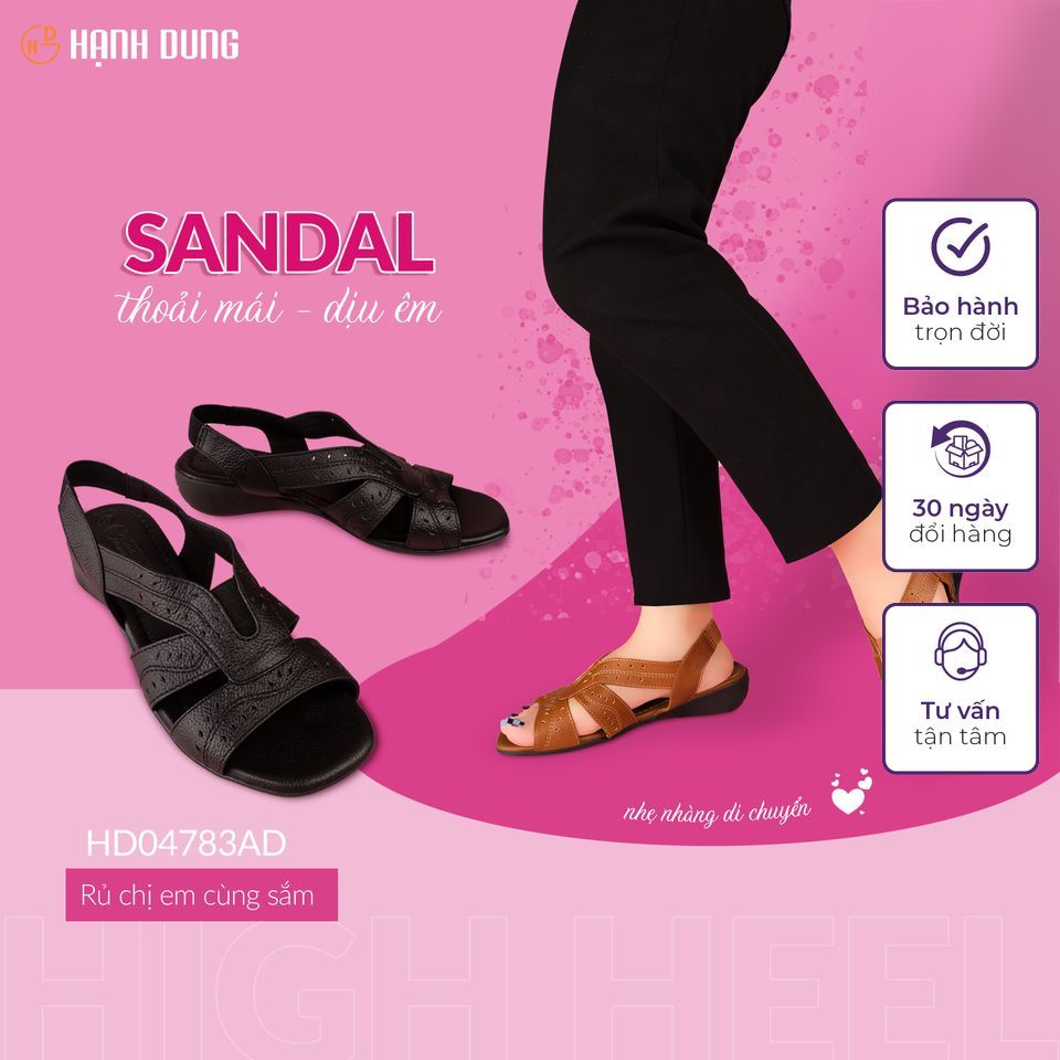 Giày Sandal Xuồng Hạnh Dung HD04783AD ( Màu Bò - Đen )