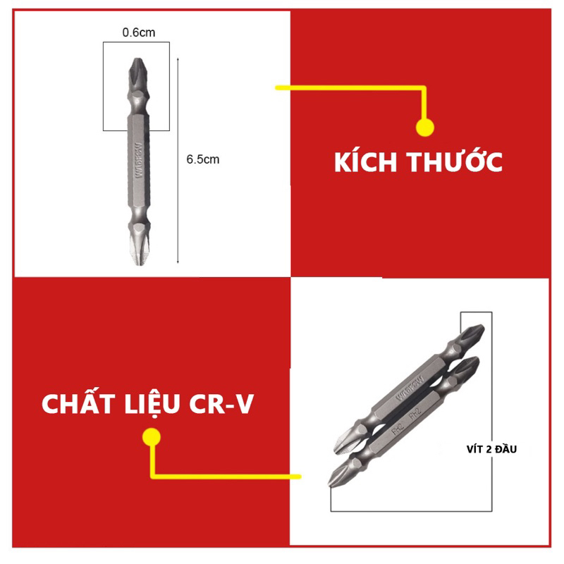 Bộ 2 Mũi bắt vít PH2+PH2 65mm Wadfow WSV0K12