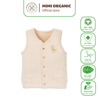 Áo khoác gile Mimi Organic Official chần bông màu be cho bé trai và bé gái bông màu tự nhiên kháng khuẩn mềm mịn
