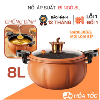 Nồi Áp Suất Bí Ngô Chống Dính 8L Thông Minh - Nồi Hầm 4in1 Hầm Gà, Cháo, Nồi Chiên, Xào Nấu Đa Năng (HOT HIT)